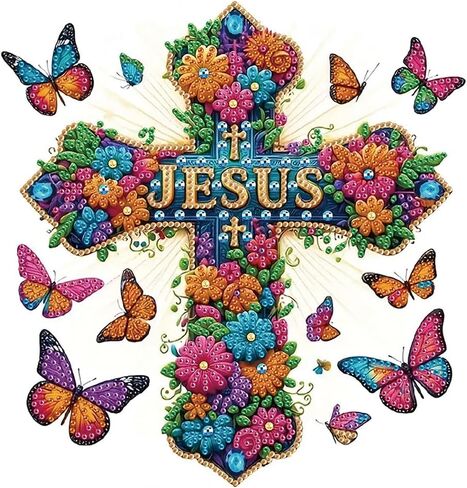 hill froeistung Special Shape Cross Diamond Art Painting Kits for Adults,Flowers Diamond Art Kits for Beginners,Butterfly Diamond Art Kits for Home Decor12×12inch/30×30cm in Saudi Arabia