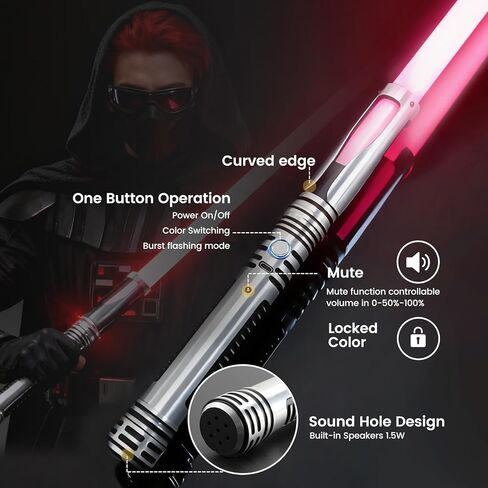 Dueling Lightsaber, Long LED Light Saber Sword with RGB 15 Color FX Sound & Motion Sensor Type-c Rechargeable Lightsabers Toy for Adults Kids Cosplay (43.8inch) in Kuwait