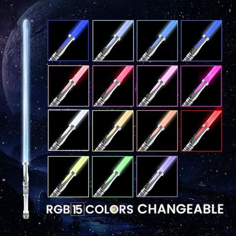 Dueling Lightsaber, Long LED Light Saber Sword with RGB 15 Color FX Sound & Motion Sensor Type-c Rechargeable Lightsabers Toy for Adults Kids Cosplay (43.8inch) in Kuwait