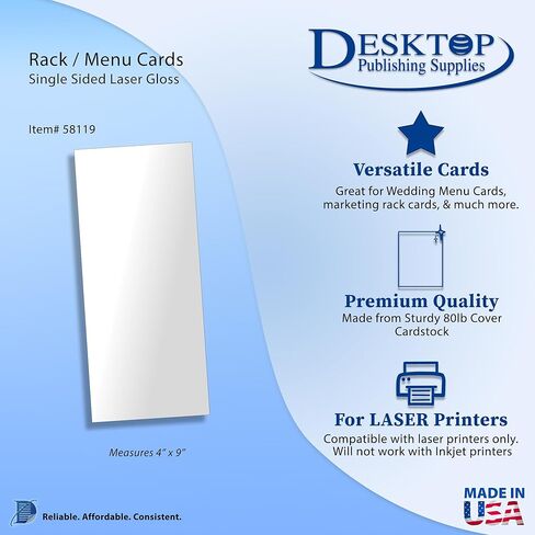 100 Pack Glossy White 4" x 9" Menu Cards for Wedding, Bars, & Restaurants - Thick 80lb Cover Cardstock - Laser Printer Compatible Only in Saudi Arabia
