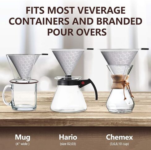 صب فوق منقط القهوة، ماكينة صنع القهوة من الفولاذ المقاوم للصدأ قابلة لإعادة الاستخدام لـ (1-4 أكواب)، سهلة التنظيف بدون ورق، مصفاة قهوة شبكية دقيقة مع حامل وفرشاة إضافية in Kuwait