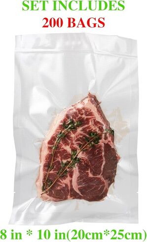 Vacuum Sealer Bags 200 Pcs 8" x 10", BPA Free, Commercial Grade Textured Food Vacuum Sealer Bag, Thick Embossed Bags for Storage and Sous Vide Cooking in Kuwait