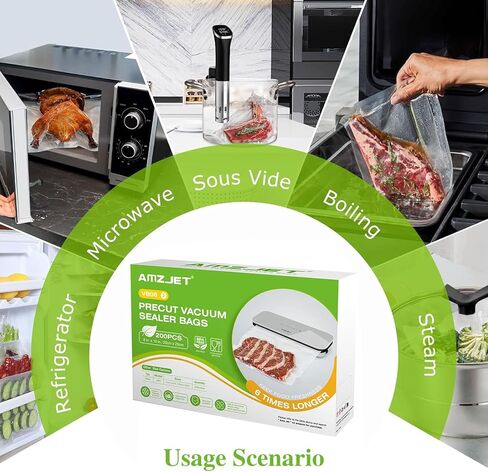 Vacuum Sealer Bags 200 Pcs 8" x 10", BPA Free, Commercial Grade Textured Food Vacuum Sealer Bag, Thick Embossed Bags for Storage and Sous Vide Cooking in Kuwait