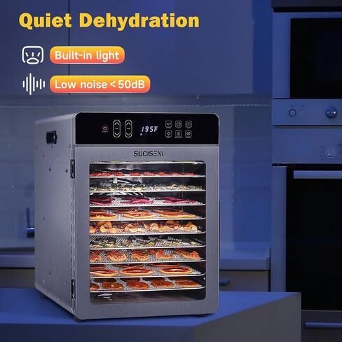 مجفف طعام SUCICENI لآلة تجفيف Jerky 9ft² 10 صواني من الفولاذ المقاوم للصدأ، مجفف 1000 واط مع مؤقت 24 ساعة وتحكم في درجة الحرارة 195 درجة فهرنهايت للحوم والفواكه والخضروات ومكافآت الكلاب in Kuwait