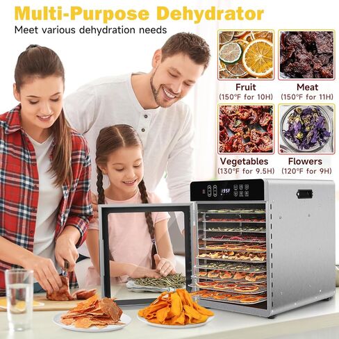مجفف طعام SUCICENI لآلة تجفيف Jerky 9ft² 10 صواني من الفولاذ المقاوم للصدأ، مجفف 1000 واط مع مؤقت 24 ساعة وتحكم في درجة الحرارة 195 درجة فهرنهايت للحوم والفواكه والخضروات ومكافآت الكلاب in Kuwait