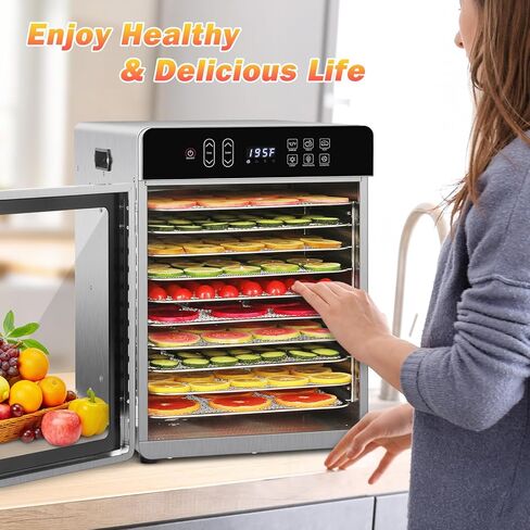 مجفف طعام SUCICENI لآلة تجفيف Jerky 9ft² 10 صواني من الفولاذ المقاوم للصدأ، مجفف 1000 واط مع مؤقت 24 ساعة وتحكم في درجة الحرارة 195 درجة فهرنهايت للحوم والفواكه والخضروات ومكافآت الكلاب in Kuwait