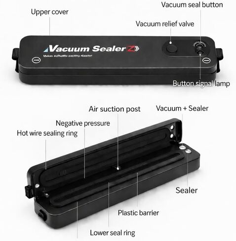 Vacuum Sealer for Food – Keep Food Fresher for Longer, Powerful 60 kPa Vacuum Sealing, Automatic One-Touch Operation, for Dry & Moist Foods, 10 Bags Included in Saudi Arabia