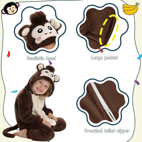Breevo Halloween Animal Onesie مع جيوب، زي الدب القرد الدلماسي للأطفال الصغار الأولاد والبنات 18M-9Y in Kuwait
