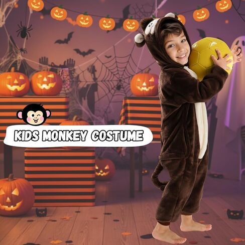 Breevo Halloween Animal Onesie مع جيوب، زي الدب القرد الدلماسي للأطفال الصغار الأولاد والبنات 18M-9Y in Kuwait
