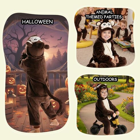 Breevo Halloween Animal Onesie مع جيوب، زي الدب القرد الدلماسي للأطفال الصغار الأولاد والبنات 18M-9Y in Kuwait