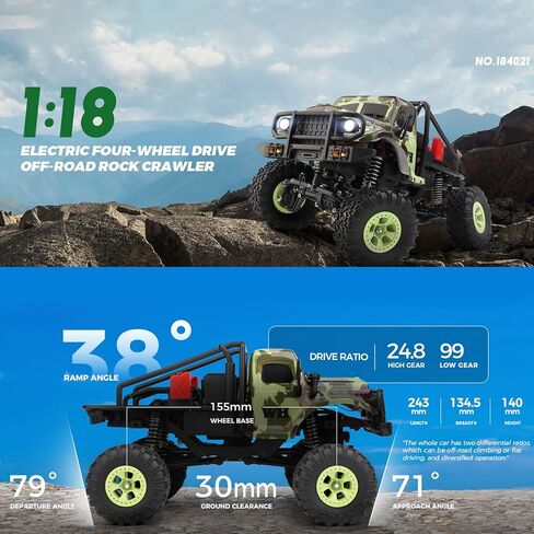 سيارة تحكم عن بعد من GoolRC، سيارات WLtoys 184021 RC، زاحف RC بمقياس 1/18 2.4 جيجا هرتز، شاحنة وحش الطرق الوعرة رباعية الدفع لجميع التضاريس، زاحف الصخور RC بسرعتين مع كشاف LED للمراهقين والبالغين in Kuwait