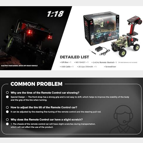 سيارة تحكم عن بعد من GoolRC، سيارات WLtoys 184021 RC، زاحف RC بمقياس 1/18 2.4 جيجا هرتز، شاحنة وحش الطرق الوعرة رباعية الدفع لجميع التضاريس، زاحف الصخور RC بسرعتين مع كشاف LED للمراهقين والبالغين in Kuwait