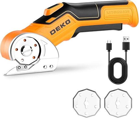 Cordless Electric Scissors Cardboard Cutter: DEKOPRO 2000mAh Electric Box Cutter, Rechargeable Power Rotary Cutting Tool with Safety Lock, 389g Carpet Scissors with Blade, Type-c(Yellow) in Saudi Arabia