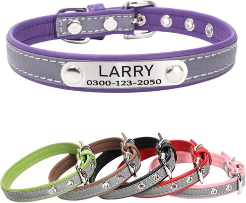 Yonsbox Personalized Reflective Dog & Cat Collar with Silent ID Tag, Custom Engraved Pet Name & Phone Number, Ultra Soft Microfiber, No-Jingle Safety Collar for Small Medium Large Dogs in Saudi Arabia