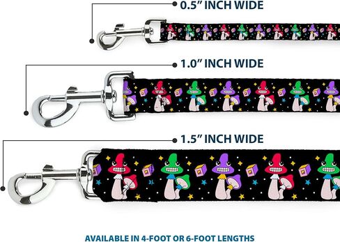Buckle-Down Pet Leash, Dog Leash, Happy Mushrooms with Stars Black Multi Color, 6 Feet Long 1.0 Inch Wide in Saudi Arabia