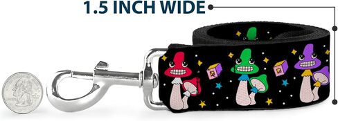 Buckle-Down Pet Leash, Dog Leash, Happy Mushrooms with Stars Black Multi Color, 6 Feet Long 1.0 Inch Wide in Saudi Arabia