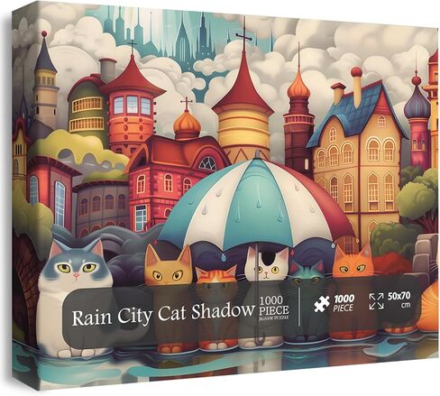 Cat Puzzles for Adults 1000 Pieces, Colorful House Rainny Kitten Jigsaw Puzzles, Challenging Cute Animal Puzzle as Home Wall Art in Saudi Arabia