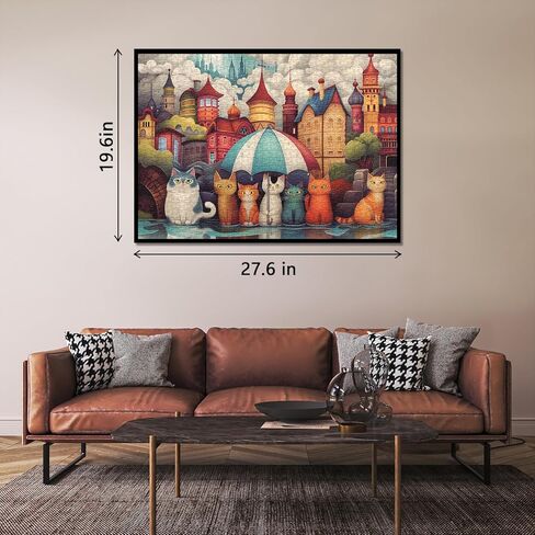 Cat Puzzles for Adults 1000 Pieces, Colorful House Rainny Kitten Jigsaw Puzzles, Challenging Cute Animal Puzzle as Home Wall Art in Saudi Arabia