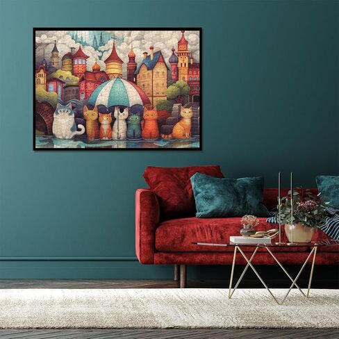 Cat Puzzles for Adults 1000 Pieces, Colorful House Rainny Kitten Jigsaw Puzzles, Challenging Cute Animal Puzzle as Home Wall Art in Saudi Arabia