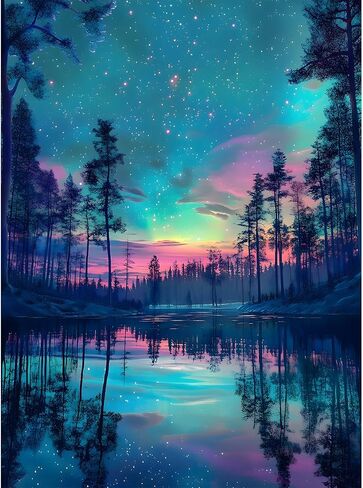 ألغاز للبالغين 500 قطعة، ألغاز الصور المقطوعة للأضواء الشمالية - مرآة الشفق القطبي، لغز المناظر الطبيعية المستحيلة لعائلات كبار السن، 20.47 × 14.96 بوصة، ملصق 1:1، رسالة على الظهر in Kuwait