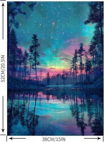 ألغاز للبالغين 500 قطعة، ألغاز الصور المقطوعة للأضواء الشمالية - مرآة الشفق القطبي، لغز المناظر الطبيعية المستحيلة لعائلات كبار السن، 20.47 × 14.96 بوصة، ملصق 1:1، رسالة على الظهر in Kuwait