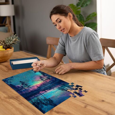 ألغاز للبالغين 500 قطعة، ألغاز الصور المقطوعة للأضواء الشمالية - مرآة الشفق القطبي، لغز المناظر الطبيعية المستحيلة لعائلات كبار السن، 20.47 × 14.96 بوصة، ملصق 1:1، رسالة على الظهر in Kuwait