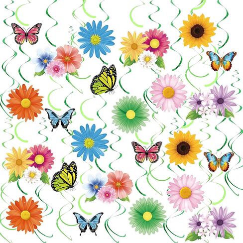 60 PCS Spring Hanging Swirls Flowers Butterfly Hanging Decorations Sunflower Ceiling Decor for Spring Summer Baby Shower Birthday Wedding Party Decoration in Saudi Arabia