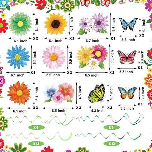 60 PCS Spring Hanging Swirls Flowers Butterfly Hanging Decorations Sunflower Ceiling Decor for Spring Summer Baby Shower Birthday Wedding Party Decoration in Saudi Arabia
