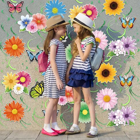 60 PCS Spring Hanging Swirls Flowers Butterfly Hanging Decorations Sunflower Ceiling Decor for Spring Summer Baby Shower Birthday Wedding Party Decoration in Saudi Arabia