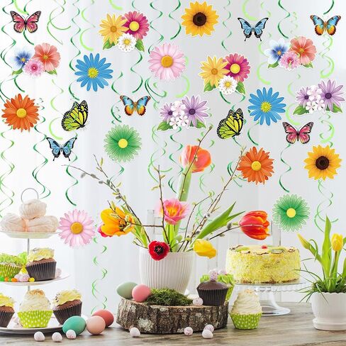 60 PCS Spring Hanging Swirls Flowers Butterfly Hanging Decorations Sunflower Ceiling Decor for Spring Summer Baby Shower Birthday Wedding Party Decoration in Saudi Arabia