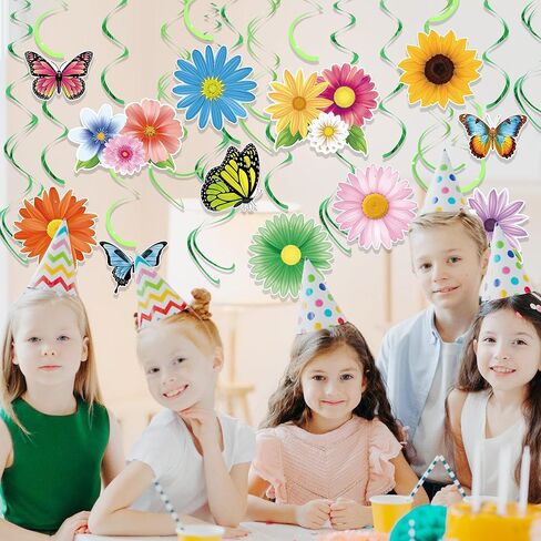 60 PCS Spring Hanging Swirls Flowers Butterfly Hanging Decorations Sunflower Ceiling Decor for Spring Summer Baby Shower Birthday Wedding Party Decoration in Saudi Arabia