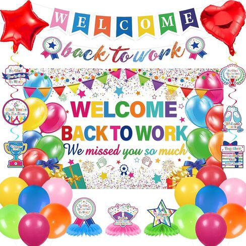 27pcs Welcome Back to Work Decorations Office Colorful Welcome Back to Work Banner Balloons We Missed You So Much Backdrop Hanging Swirls Table Centerpieces Foil Balloons for Back to Work Office in Saudi Arabia
