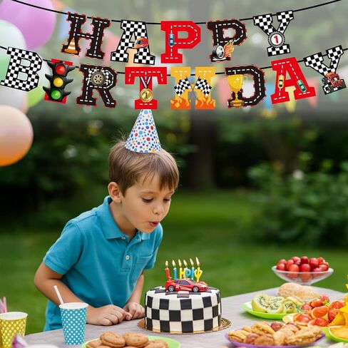 Car Birthday Banners, Race Car Birthday Party Decorations Banner and Garland, Racing Themed Supplies for Room Wall Decor Party Supplies Photo Props in Saudi Arabia