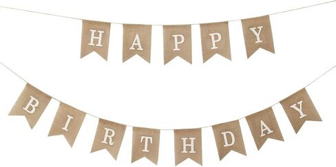 Burlap Happy Birthday Banner, Assembled Reusable White Happy Birthday Sign for Birthday Party Decorations in Saudi Arabia