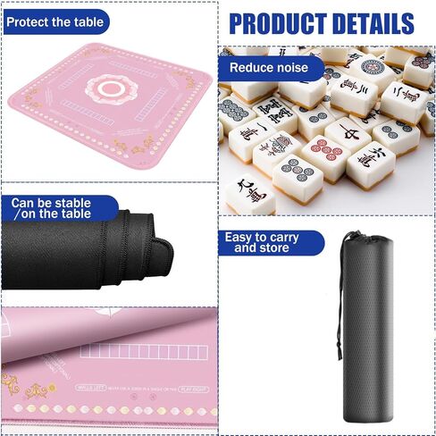 Mahjong Table Mat, 33x33 Inch, Noise Reduction Anti-Slip Surface for Poker, Card Games, Dominoes, Board Games (Pink) in Kuwait