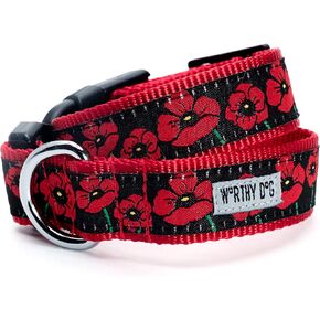 THE WORTHY DOG Collar for Medium Dogs, Adjusts 12-18 inches, Durable Nylon Webbing, Quick Release Buckle, Poppies Pattern, Black, Medium in Saudi Arabia