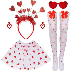 زي Fengek Valentines Tutu للنساء - عصابة رأس على شكل قلب، نظارات، أقراط، تنورة توتو وجوارب، ملابس عيد الحب in Kuwait