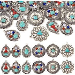 24Pcs Vintage Turquoise Alloy Pendants Tibetan Styles Turquoise Charms Antique Retro Gemstone Charms for Necklace Bracelet Jewelry Making DIY Crafts in Kuwait