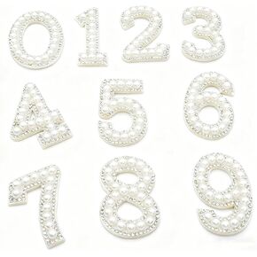 0-9 رقع أرقام حجر الراين اللؤلؤية، Fyrcomft 10 قطع حديد على أرقام اللؤلؤ. ملصقات ذاتية اللصق من اللؤلؤ للملابس والحقائب والقبعات والأحذية (أبيض) in Kuwait
