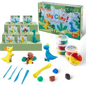 6 Packs Dinosaur Air Dry Clay Kit - Kids DIY Modeling Clay Set with Tools & Tutorial, Non-Sticky Magic Clay for Kids Arts and Crafts, Educational Gift for Boys & Girls Age 3+ in Saudi Arabia