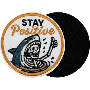 3'' Stay Positive Funny Shark and Skeleton Embroidered Hook and Loop Patch in Saudi Arabia
