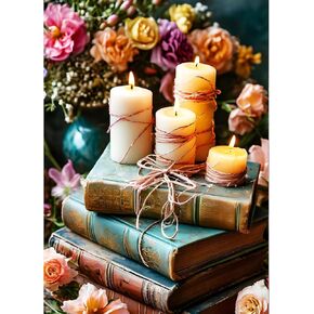 GDYEEH DIY العتيقة الكتب 5D الماس مجموعات الفن، جولة الحفر الكامل تألق شمعة الماس اللوحة الصورة، الزهور اللوحة بالأرقام مجموعات الفن للبالغين المبتدئين ديكور جدار المنزل 12x16 بوصة in Kuwait