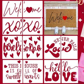 Valentine's Day Stencils for Door Mats Reusable Love Heart Doormat Stencils XOXO Drawing Templates for Doormats Wood Fabrics in Kuwait