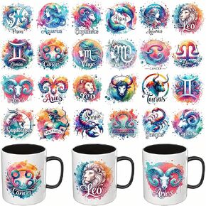 24pcs Zodiac Floral Rose UV DTF Cup Wraps Transfer Waterproof Sticker for Glass Cups Furniture Craft DIY Crafts，Rub on Transfer Stickers for DIY Water Bottle Laptop Decal Wood Car in Saudi Arabia