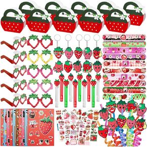 WHALEISLAND Strawberry Party Favor Sweet Berry gift bag Stickers Stampers Keychain Paper Straws Gift Rewards for Kids Girls Birthday Supplies in Saudi Arabia