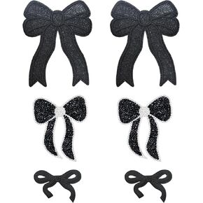 6 قطع من القوس الأسود حديد على الرقع، عقدة فيونكة لامعة مطرزة للمشاريع التي تصنعها بنفسك، رقع فيونكة كبيرة لطيفة وإكسسوارات زخرفية لحقائب الظهر، سترة جينز وقبعة وملابس قميص in Kuwait