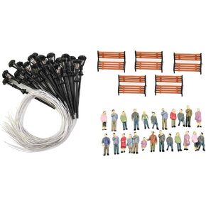 HO OO Scale Model People Figures with Benches and Lamp Posts Painted Detailing Plastic Set Scenery Accessory for Train Railway Display 49 Pack for Sand Tables Parks Platforms Urban Scenes in Saudi Arabia