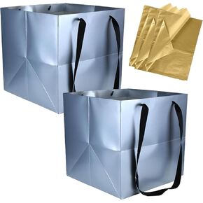 MAQMAQQ Large Square Gift Bags Square Bottom Bags with Handles for Party Favor, Birthday Gift Bag (12 x 12 x 12 in, 2 CT) (White (2Pcs)) in Saudi Arabia