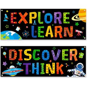 2 Pcs Classroom Decoration Banner with Grommets and Ropes - "Reading" Fabric Banner Poster Set, Pre-Installed Hanging Kit for Inspirational Bulletin Board Set, Wall Decor, Reading Corner in Kuwait