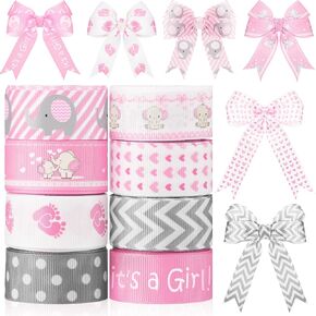 8 Roll Baby Elephant Grosgrain Ribbon 7/8 Inch Baby Shower It's a Boy/Girl Foot Print Ribbon for Gift Wrapping Shower Gender Reveal Party Diaper Cake Decor, 40 Yard Total(Pink) in Kuwait